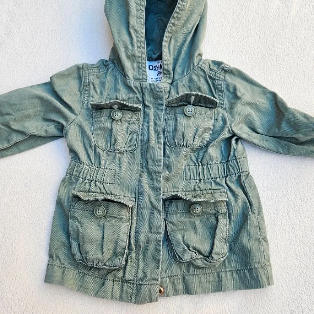 OshKosh B'Gosh Army Green Hooded Utility Jacket Size 2T